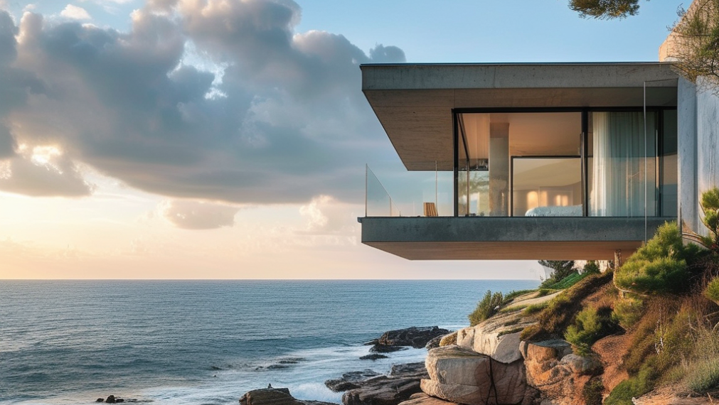 Vyvyseny dom nad utesom